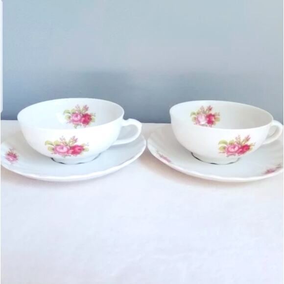 2 Vtg Seltmann Weiden Bavarian China Tea Cups & Saucer Rose Flower Set Cup - Picture 1 of 4